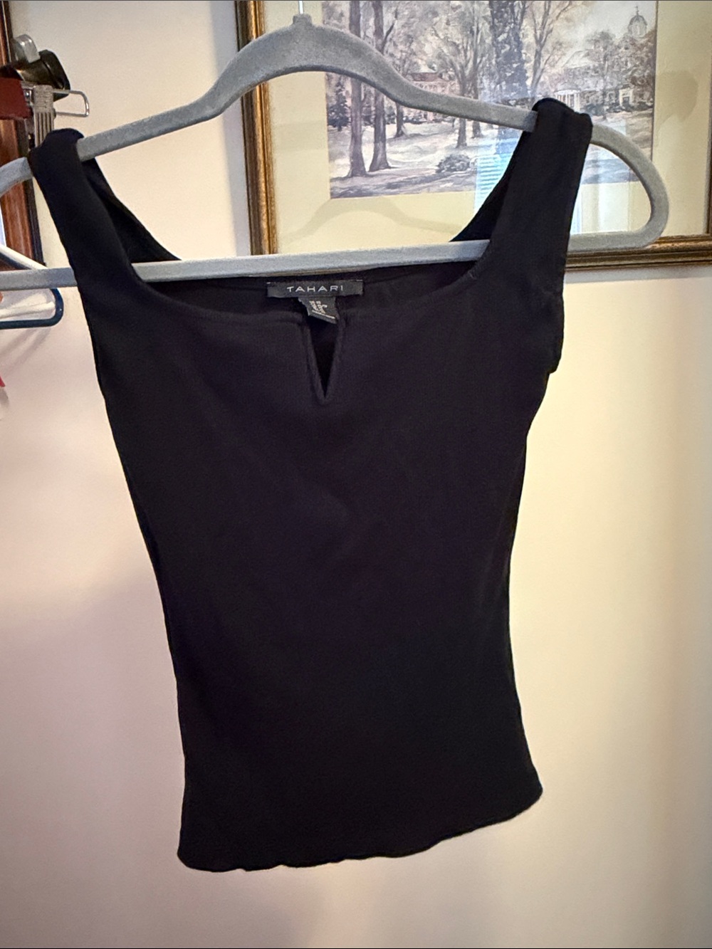 Tahari Black Square-Neck Notch Tank Top